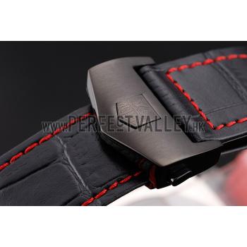 Tag Heuer Monaco Black-Red Perforated Leather Strap White Dial 80307