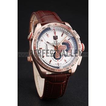 Tag Heuer Carrera Rose Gold Case White Dial Brown Leather Strap 98244