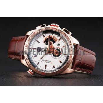 Tag Heuer Carrera Rose Gold Case White Dial Brown Leather Strap 98244