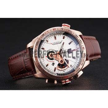 Tag Heuer Carrera Rose Gold Case White Dial Brown Leather Strap 98244