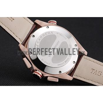 Tag Heuer Carrera Rose Gold Case White Dial Brown Leather Strap 98244