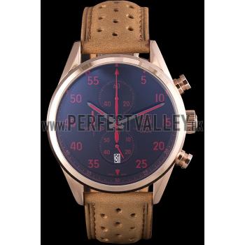 Tag Heuer Carrera SpaceX Rose Gold Bezel with Black Dial and Light Brown Leather Strap  621532