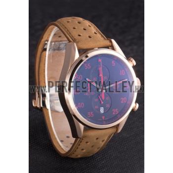 Tag Heuer Carrera SpaceX Rose Gold Bezel with Black Dial and Light Brown Leather Strap  621532