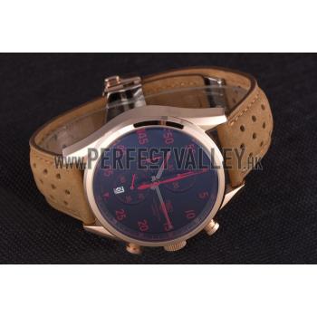 Tag Heuer Carrera SpaceX Rose Gold Bezel with Black Dial and Light Brown Leather Strap  621532