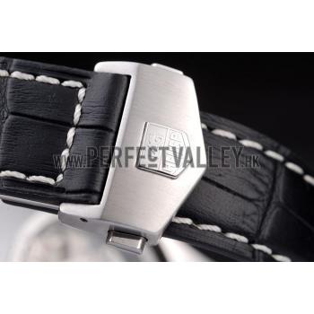 Tag Heuer Swiss Carrera Tachymeter Bezel Black Leather Strap Checkered Brown Dial