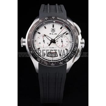 Tag Heuer Swiss SLR Tachymeter Bezel Black Rubber Strap White Dial