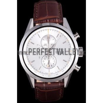 Tag Heuer SLR Brushed Stainless Steel Case Silver Dial Brown Leather Strap