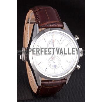 Tag Heuer SLR Brushed Stainless Steel Case Silver Dial Brown Leather Strap