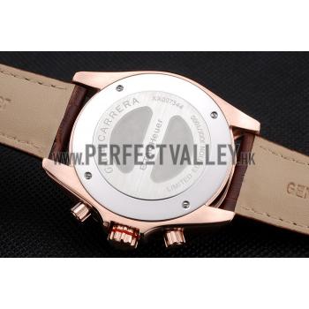 Replica Tag Heuer Carrera Rose Gold Case White Dial Brown Leather Strap 98245