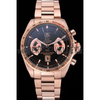 Tag Heuer Grand Carrera Rose Gold Bracelet Black Dial 801438