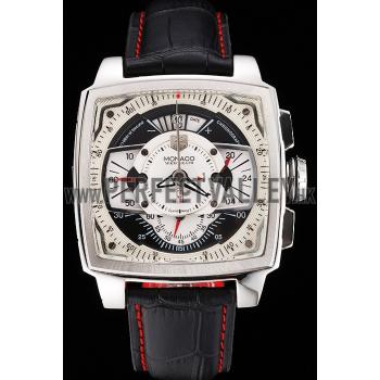 Tag Heuer Monaco Black Perforated Leather Strap White Dial 80306