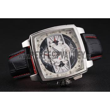 Tag Heuer Monaco Black Perforated Leather Strap White Dial 80306