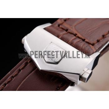 Replica Tag Heuer Monaco Brushed Stainless Steel Case White Dial Brown Leather Strap 98173