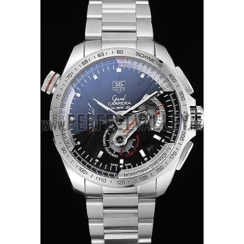 Tag Heuer Swiss Carrera Tachymeter Bezel Stainless Steel Black Dial