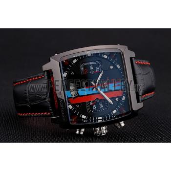 Tag Heuer Monaco Calibre 36 Blue And Red Dial Stripes Dial Black Leather Strap 622272 Replica