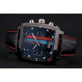 Tag Heuer Monaco Calibre 36 Blue And Red Dial Stripes Dial Black Leather Strap 622272 Replica