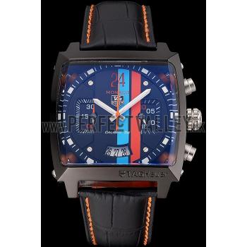 Tag Heuer Monaco Calibre 36 Blue And Orange Stripes Dial Black Leather Strap 622302