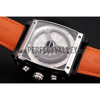 Tag Heuer Monaco Calibre 36 Blue And Orange Stripes Dial Black Leather Strap 622302