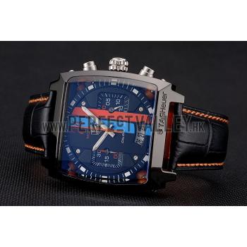 Tag Heuer Monaco Calibre 36 Blue And Orange Stripes Dial Black Leather Strap 622302