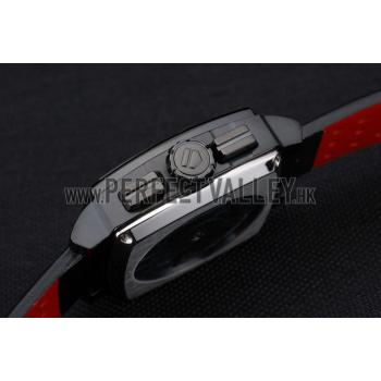 Cheap Tag Heuer Monaco Black-Red Perforated Leather Strap Black Dial 80309