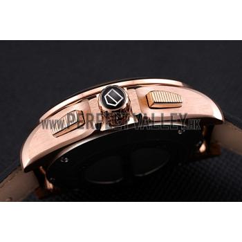 Replica Tag Heuer Carrera Rose Gold Bezel with Black Dial and Black Leather Strap  621538