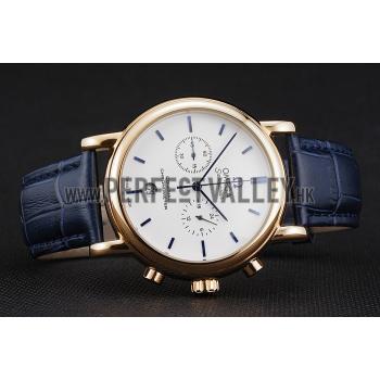 Omega Seamaster Vintage Chronograph White Dial Blue Hour Marks Gold Case Blue Leather Strap Replica