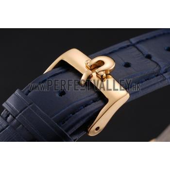 Omega Seamaster Vintage Chronograph White Dial Blue Hour Marks Gold Case Blue Leather Strap Replica