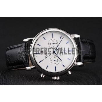 Omega Seamaster Vintage Chronograph White Dial Blue Hour Marks Stainless Steel Case Black Leather Strap Replica