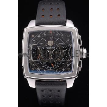 Tag Heuer Monaco Mikrograph Black Leather Strap Black Dial 7923