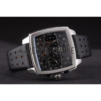 Tag Heuer Monaco Mikrograph Black Leather Strap Black Dial 7923