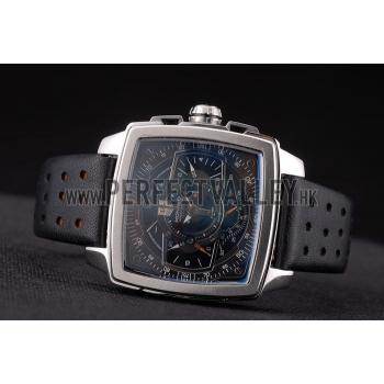 Tag Heuer Monaco Mikrograph Black Leather Strap Black Dial 7923