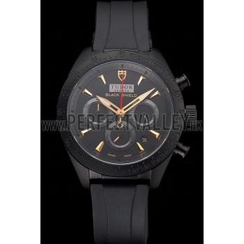 Cheap Tudor Fastrider Black Shield Black Dial Gold Markings Black Case Black Rubber Strap