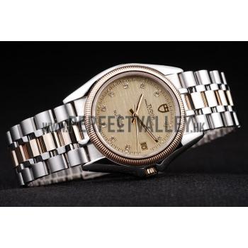 Tudor Swiss  Prince Date Stainless Steel Case Rose Gold Ribbed Bezel Gold Dial