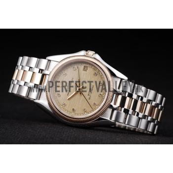 Tudor Swiss  Prince Date Stainless Steel Case Rose Gold Ribbed Bezel Gold Dial