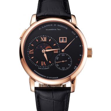 A. Lange & Sohne Grand Lange 1 Moon Phase Black Dial Rose Gold Case Black Leather Strap