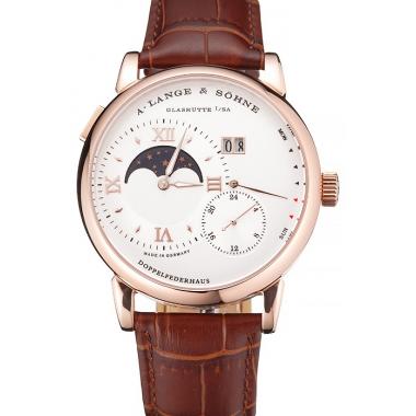 A. Lange & Sohne Grand Lange 1 Moon Phase White Dial Rose Gold Case Brown Leather Strap