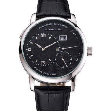 A. Lange & Sohne Lange 1 Black Dial Stainless Steel Case Black Leather Strap