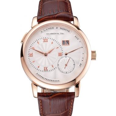 Replica A. Lange & Sohne Lange 1 White Dial Rose Gold Case Brown Leather Strap