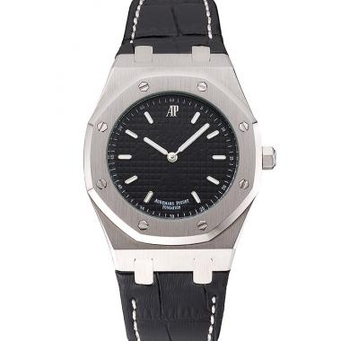 Audemars Piguet Royal Oak Fondation Black Dial Stainless Steel Case Black Leather Strap