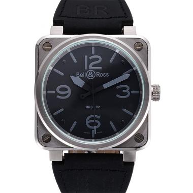 Bell and Ross BR 01-92 Black Dial Silver Case Black Leather Strap