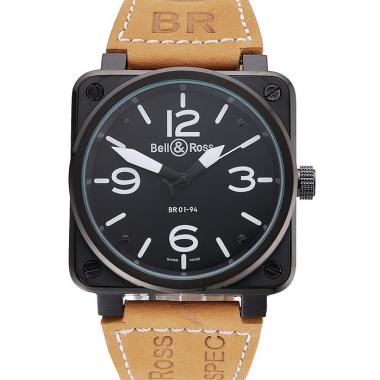 Bell and Ross BR 01-94 Black Dial Black Case Brown Leather Strap Replica