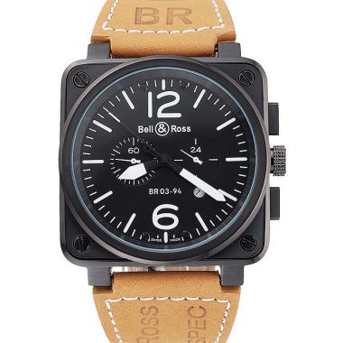 Bell and Ross BR 03-94 Black Dial Black Case Beige Leather Strap