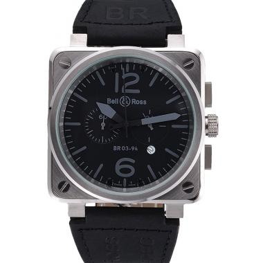 Replica Bell and Ross BR 03-94 Black Dial Silver Case Black Leather Strap