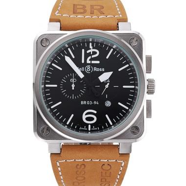 Bell And Ross BR 03-94 Black Dial Silver Case Brown Leather Strap HM04567