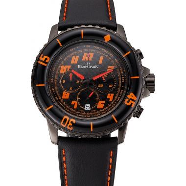 Blancpain Fifty Fathoms Speed Command Carbon Fiber Dial With Orange Markings Black PVD Case Black Leather Strap 1453776 Replica