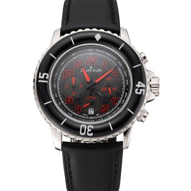 Blancpain Fifty Fathoms Speed Command Carbon Fiber Dial With Red Markings Stainless Steel Case Black Leather Strap 1453774 Replica