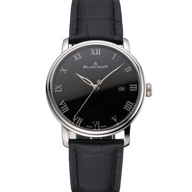 Blancpain Villeret Ultra Slim Black Dial Stainless Steel Case Black Leather Strap Replica