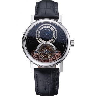 Replica Breguet Classique Grande Complication Tourbillon Silver Case Black Dial Black Leather Strap 622212