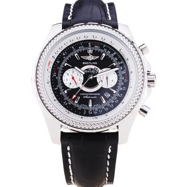 Breitling Bentley Chronograph Black Dial Black Leather Strap