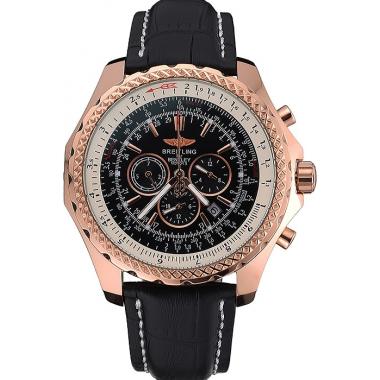 Cheap Breitling Bentley Motors Speed Gold Case Black Dial Black Leather Bracelet 622232